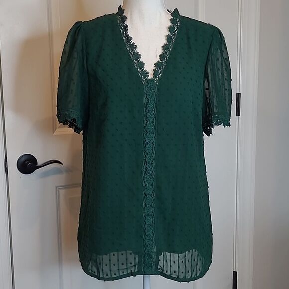 Forest green sz M sheer top, lined - Picture 1 of 11